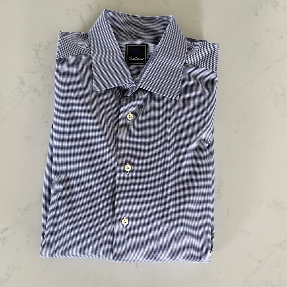 David Donahue- Blue Houndstooth Dress Shirt (EUC)
